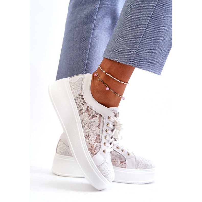 S.Barski Tênis de renda feminina tênis na plataforma S. Barski Hy51-059 White branco 3