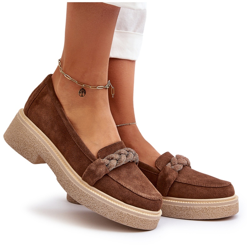 Mocassins femininos de camurça Zazoo 3429/W com decoração, marrom 5