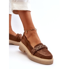 Mocassins femininos de camurça Zazoo 3429/W com decoração, marrom castanho 2