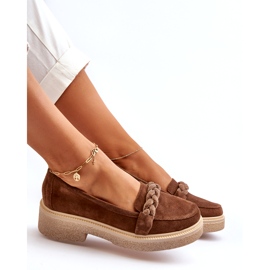 Mocassins femininos de camurça Zazoo 3429/W com decoração, marrom castanho 4