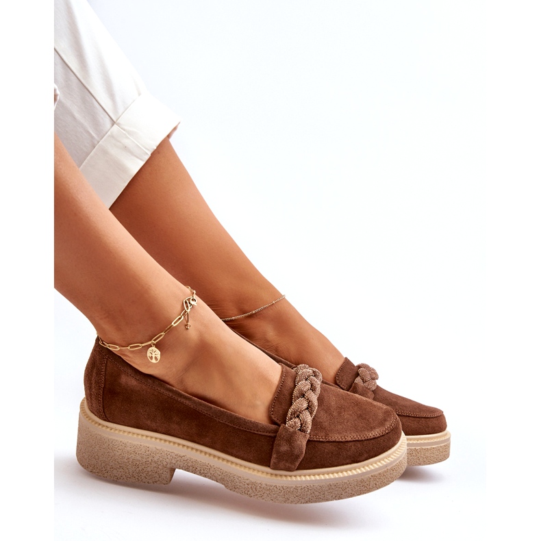 Mocassins femininos de camurça Zazoo 3429/W com decoração, marrom 4