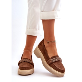 Mocassins femininos de camurça Zazoo 3429/W com decoração, marrom 3