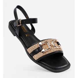 Goodin Sandálias pretas com palmilha de couro preto 1