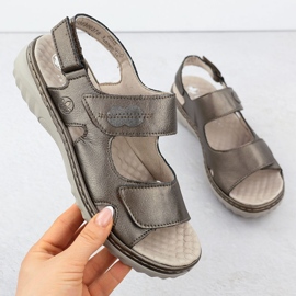 Sandálias de couro feminino com velcro marrom rieker 60462-90 castanho 1