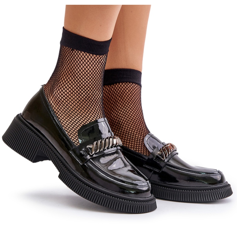 S.Barski Loaffoles envernizados femininos com decoração LZ42-030 Black preto 5