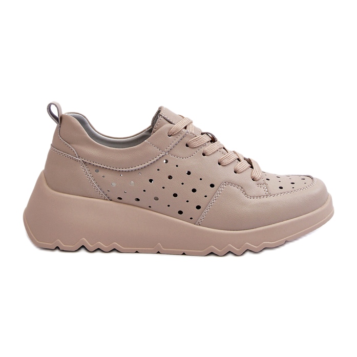 Tênis de cunha feminino Openwork, couro natural, bege S.Barski LR482 2