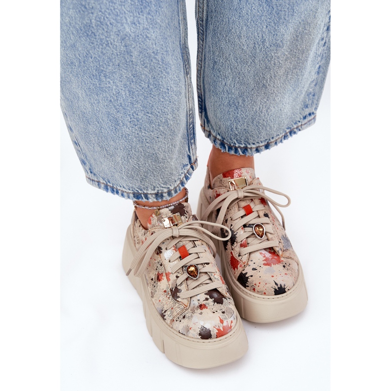 Tênis de couro na plataforma Maciejka 06891-18 bege 2