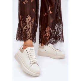 Tênis de couro feminino na plataforma Goe RR2N4004 bege 2