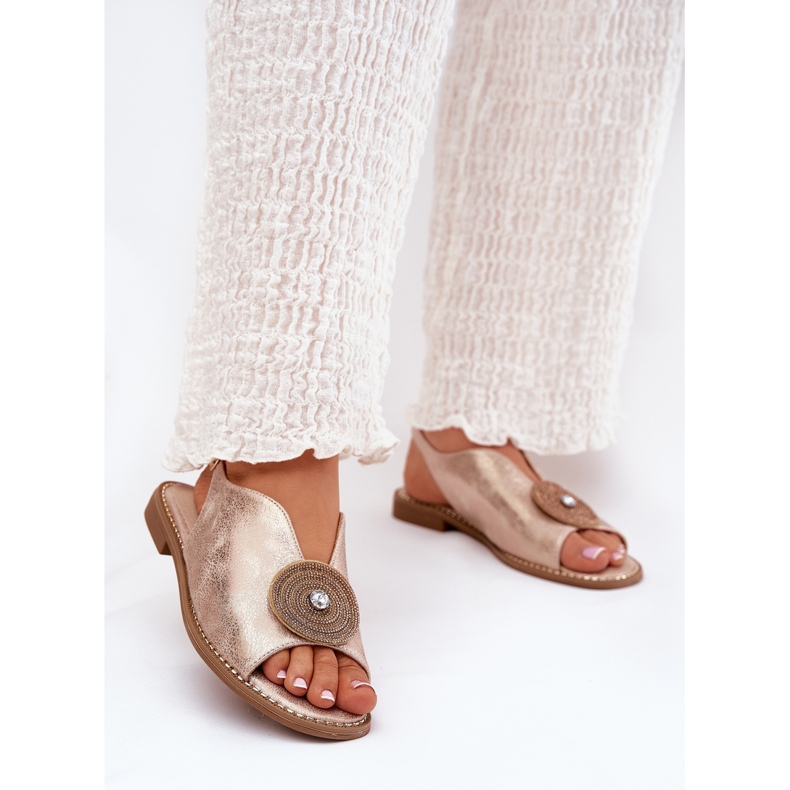 S.Barski Detalhes decorativos de sandálias femininas brilhantes S. Barski KV51-012 Pink Gold dourado 2