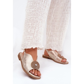 S.Barski Detalhes decorativos de sandálias femininas brilhantes S. Barski Kv51-012 Zlotys dourado 2