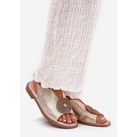 S.Barski Detalhes decorativos de sandálias femininas brilhantes S. Barski Kv51-012 Zlotys dourado 1