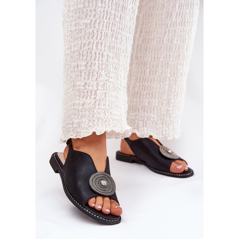 S.Barski Detalhes decorativos de sandálias femininas brilhantes S. Barski KV51-012 Black preto 2