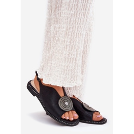 S.Barski Detalhes decorativos de sandálias femininas brilhantes S. Barski KV51-012 Black preto 1