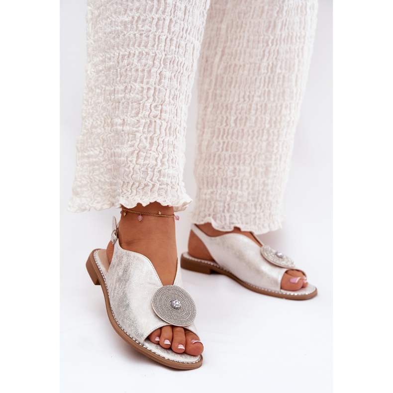 S.Barski Detalhes decorativos de sandálias femininas brilhantes S. Barski KV51-012 Silver prata 2