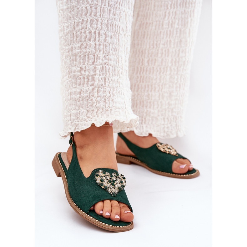 S.Barski Sandálias femininas com um coração decorativo S. Barski KV27-018 Verde 2