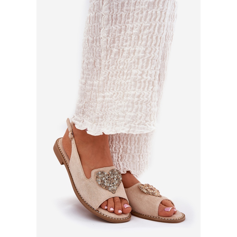 S.Barski Sandálias femininas com um coração decorativo S. Barski KV27-018 bege 1