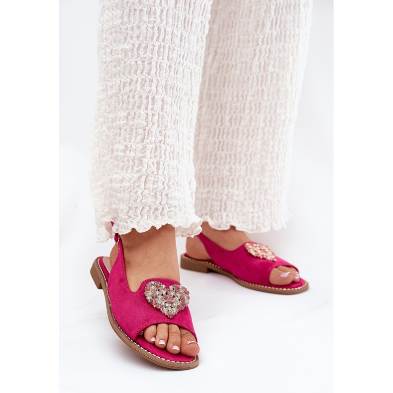 S.Barski Sandálias femininas com um coração decorativo S. Barski KV27-018 Fuksja rosa 2