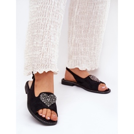 S.Barski Sandálias femininas com um coração decorativo S. Barski KV27-018 Black preto 2