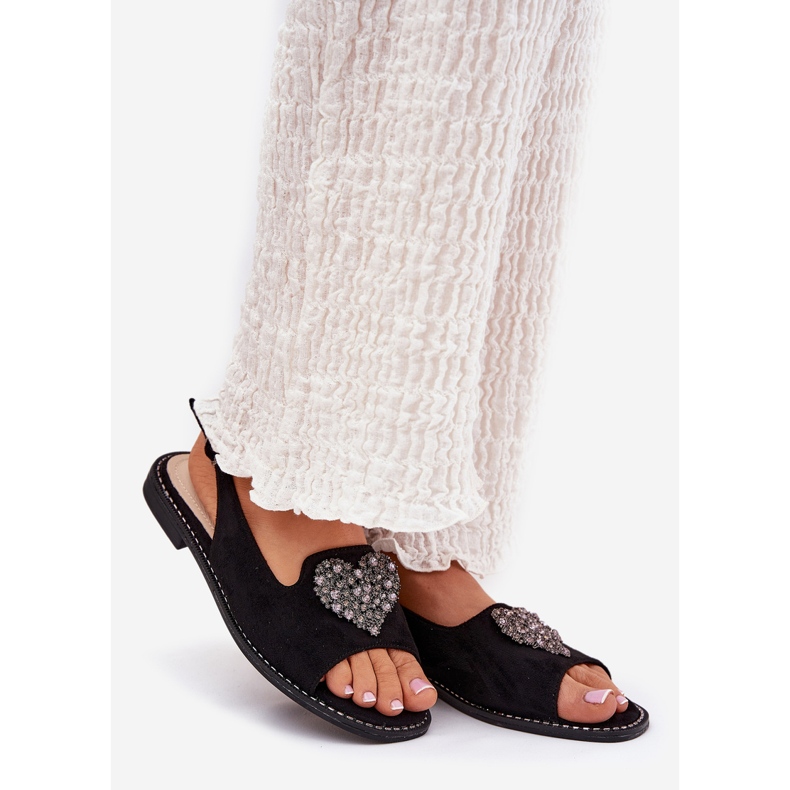 S.Barski Sandálias femininas com um coração decorativo S. Barski KV27-018 Black preto 1