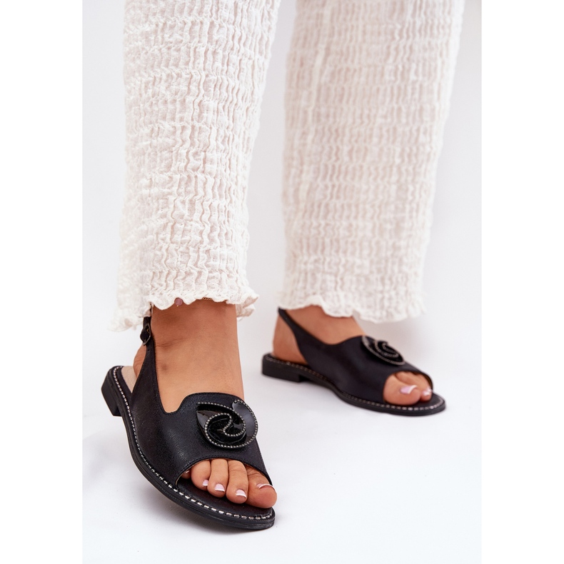 S.Barski Sandálias femininas brilhantes com um ornamento S. Barski Kv51-006 Black preto 2