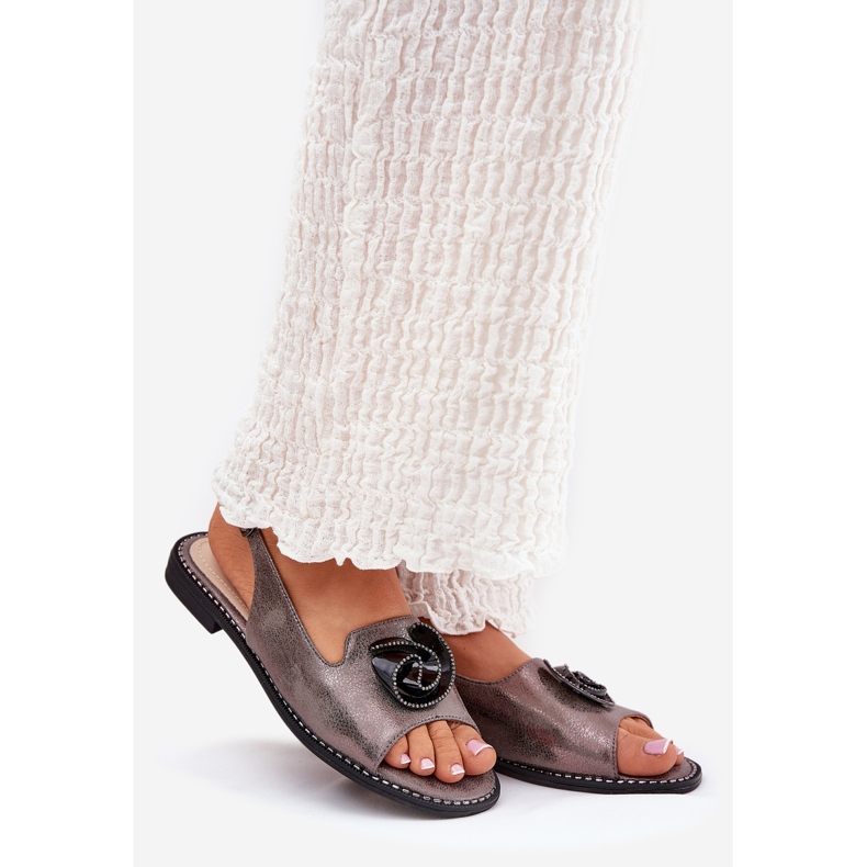 S.Barski Sandálias femininas brilhantes com um ornamento S. Barski Kv51-006 Gray cinza 1