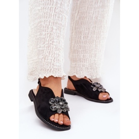 S.Barski Sandálias femininas de salto plano com um ornamento S. Barski KV27-001 Black preto 2