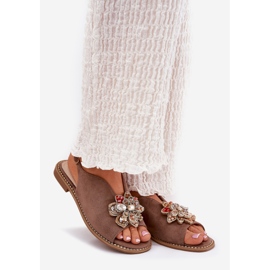 S.Barski Sandálias femininas de salto plano com um ornamento de S. Barski KV27-001 Dark Beige bege 1