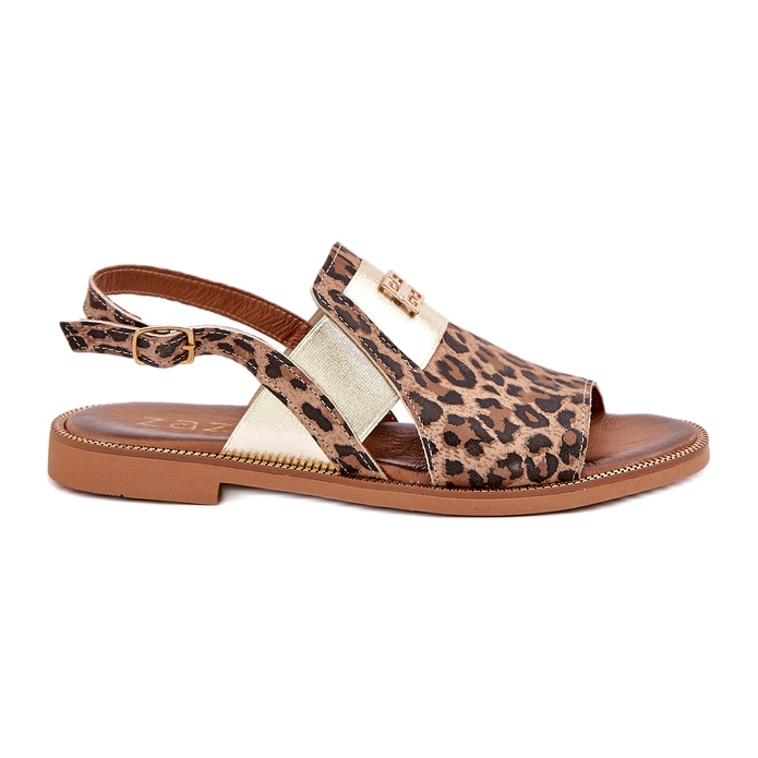 Zazoo 40385 sandálias de couro feminino com estampa de leopardo marrom castanho 5