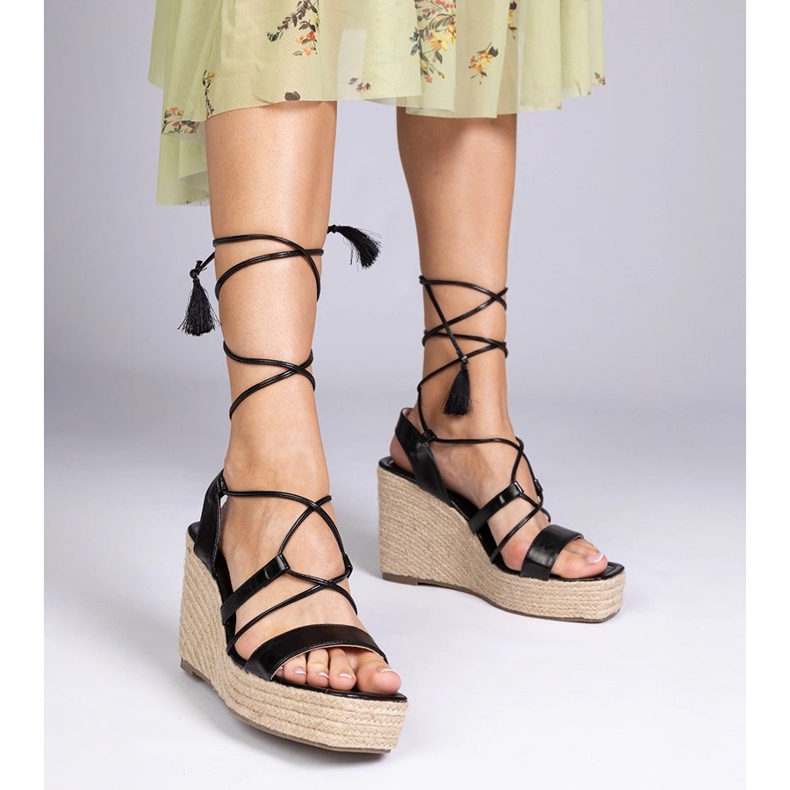 Sandálias pretas Alpargelas na cunha preto 1