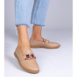 Mocassins bege com eco -Leather com um ornamento 1