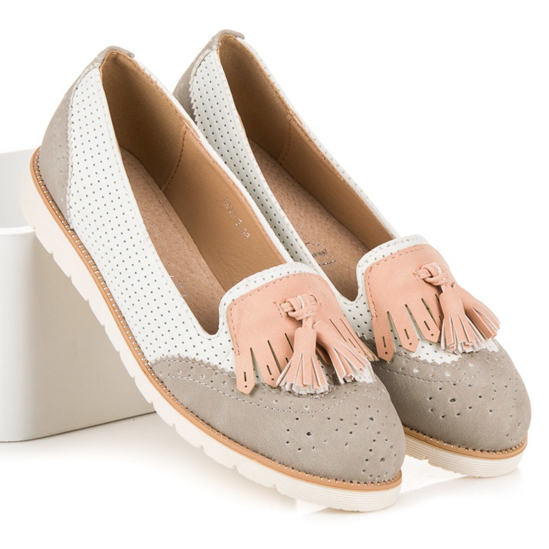 Vices Bailarinas a céu aberto com franjas branco cinza rosa 1 Vices Bailarinas a céu aberto com franjas branco cinza rosa 1