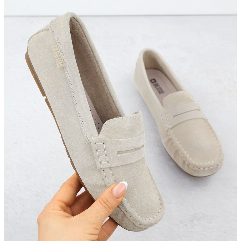 Mocas de couro feminino Big Star RR274947 bege 1