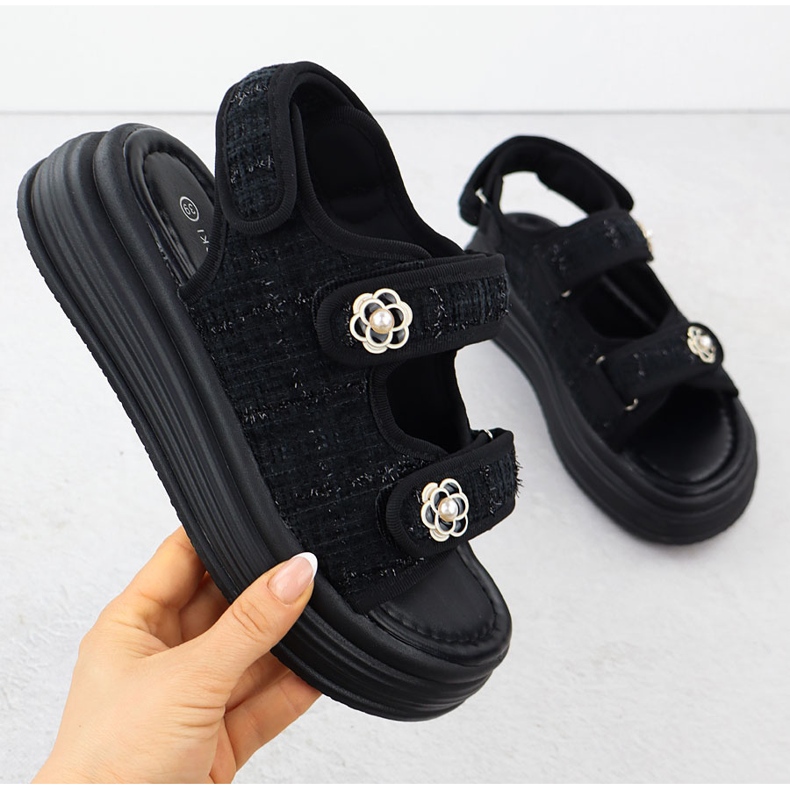 Sandálias femininas na plataforma Czarne Potocki PY16337 preto 1