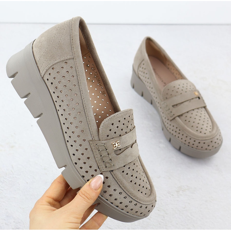 Potocki Mocassins femininos para uma cunha de cunhada de trabalho aberto 12608 bege 1