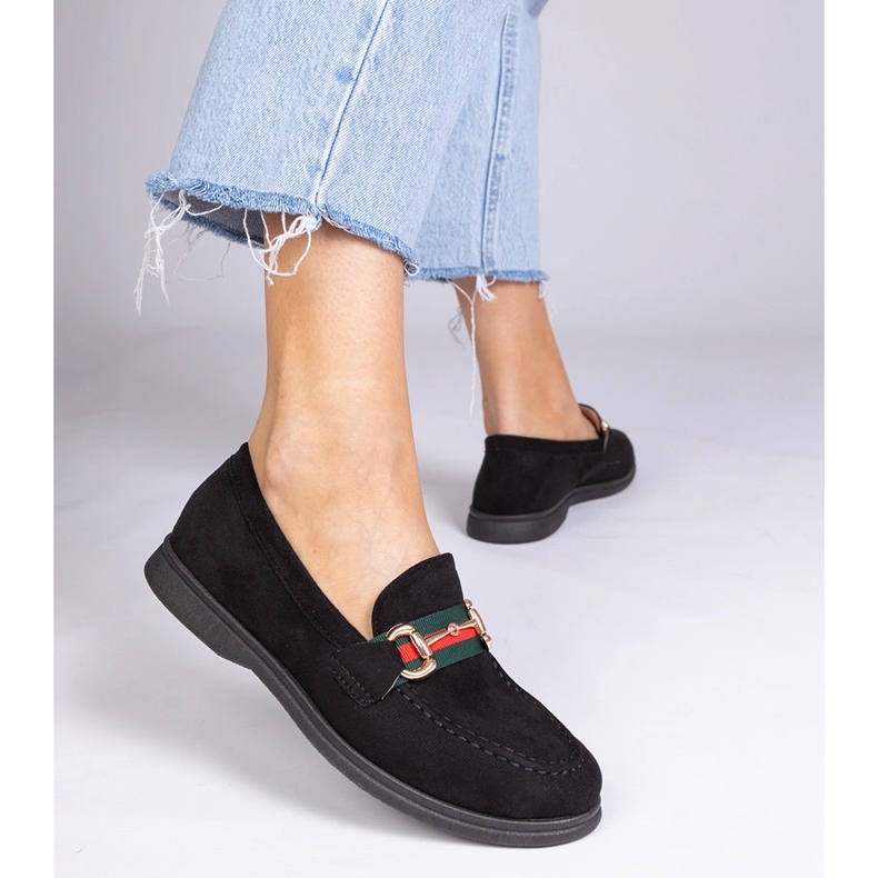 Mocas negros de Ekozamsz com uma decoração de ouro preto 1