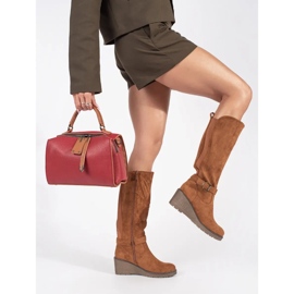 Botas de camurça marrom com cunha castanho 2