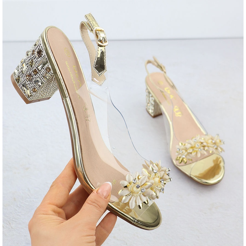 S.Barski Sandálias femininas transparentes em um post com zircões Z graça S. Barski MR51-725 dourado 1