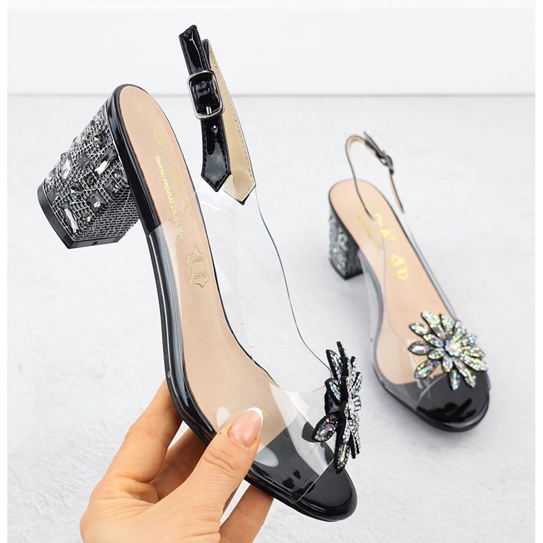 S.Barski Sandálias femininas transparentes no pilar com zircões Czarne S. Barski MR51-002 preto 1