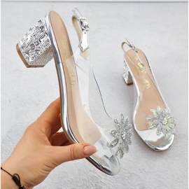 Sandálias femininas transparentes em um post com zircões prateado s.barski mr51-002 prata 1