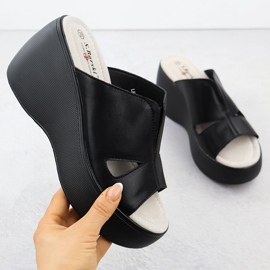 S.Barski Cunhas de couro feminino nas cunhas pretas S. Barski LR51-541 preto 1