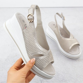 S.Barski Sandálias de couro feminino de abertura no Złote S. Barski LR51-660 cunhas dourado 1