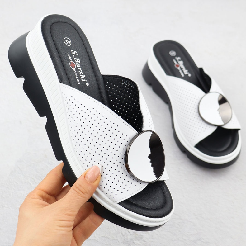 S.Barski Flip de couro feminino Openwork Białe S. Barski LR51-662 branco 1