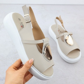 Sandálias de couro feminino na plataforma bege s.barski gr51-603 1