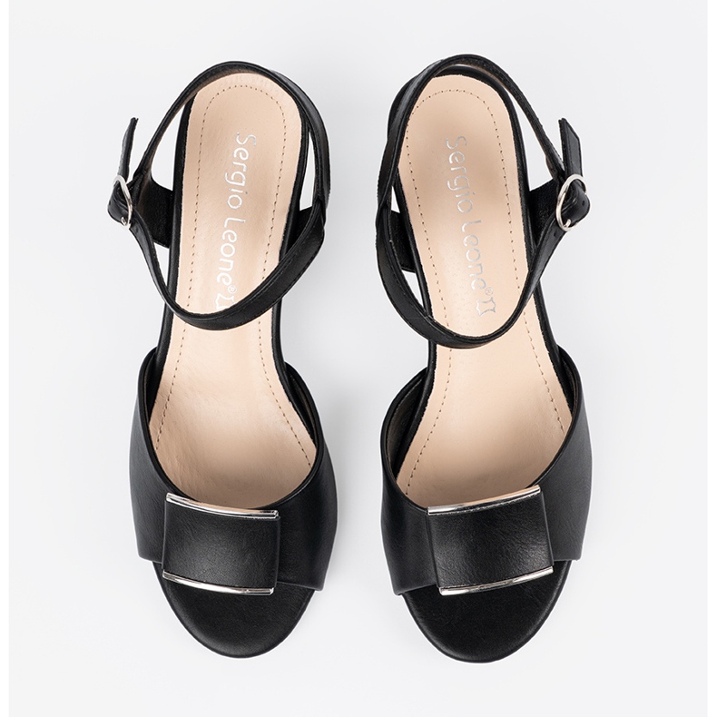 Sergio Leone Sandálias no pilar de mulheres com um calcanhar ao ar livre preto 2