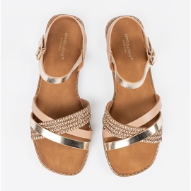 Sandálias femininas douradas em um sola plana Sergio Leone dourado 2