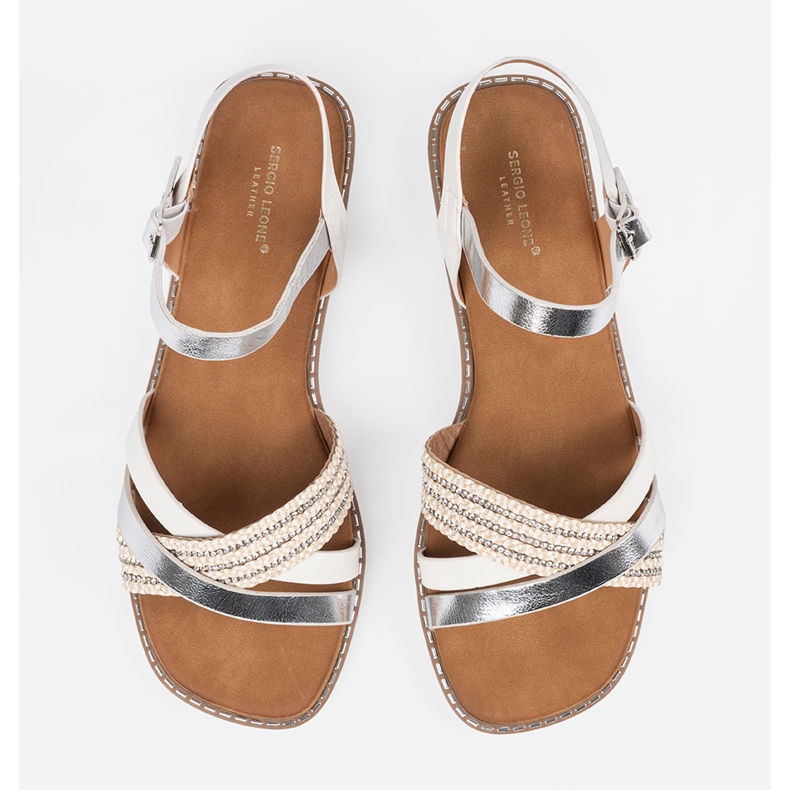 Sandálias femininas brancas em uma sola plana Sergio Leone branco 2