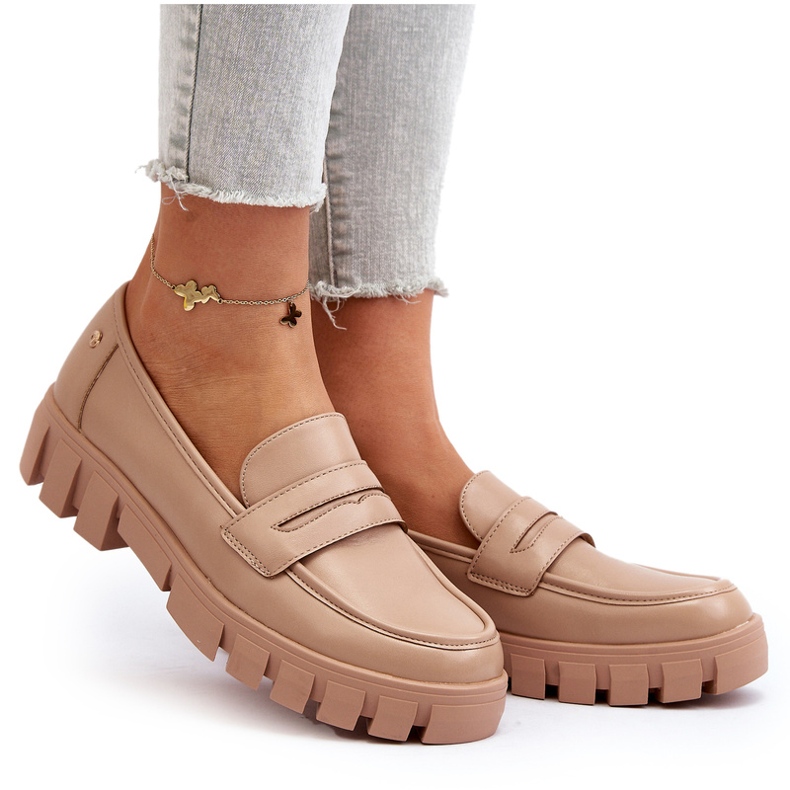 Vinceza Mocassins de couro Eco feminino Inserção bege de couro 4