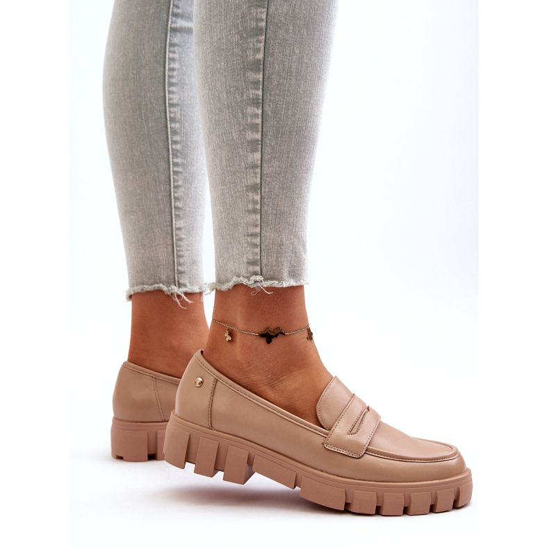 Vinceza Mocassins de couro Eco feminino Inserção bege de couro 3