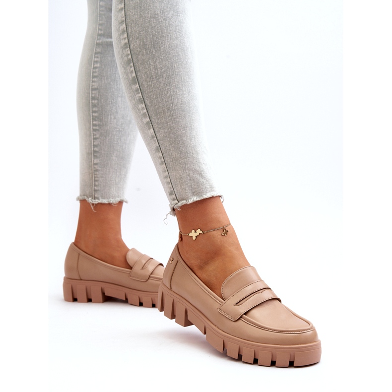 Vinceza Mocassins de couro Eco feminino Inserção bege de couro 2