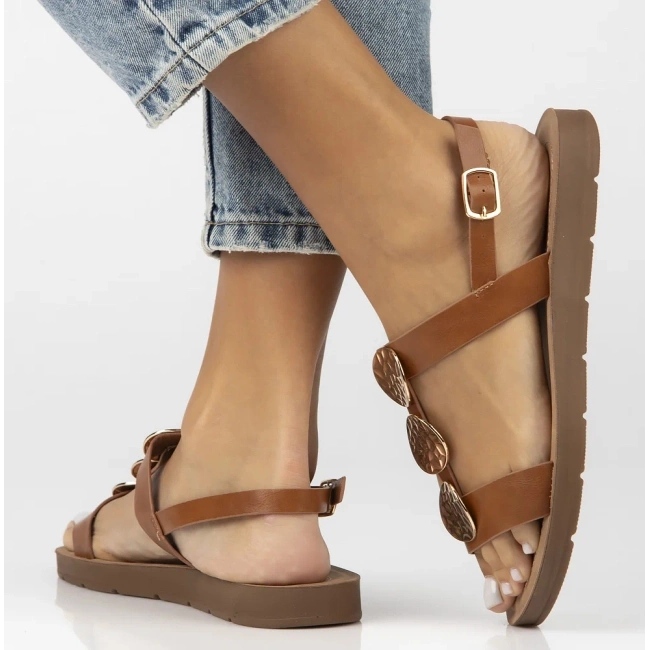 Filippo Sandálias de couro plano feminino OBACS DS6885/25 BROWN marrom 2